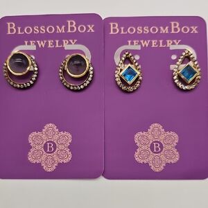 Gold and Blue Crystal Earrings